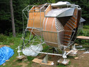 LEM, 2003-2007, 13'X11'X14', aluminum, steel, epoxy, wood, rubber, money
Lunar Module, Ascent Stage, under construction in New Hampshire, summer 2004